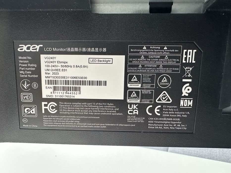 Monitor ACER Nitro VG240Y, 23.8”, 100 Hz