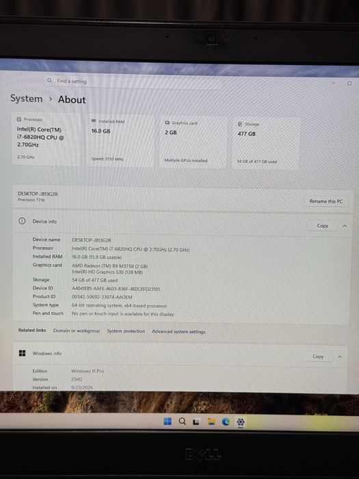 Dell Precision 7710 / i7-6820HQ / 16GB / Radeon R9 M375X 2GB / SSD 512GB