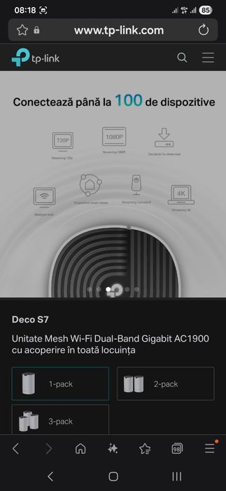 TP-Link Deco S7 
Unitate Mesh Wi-Fi Dual-Band Gigabit AC1900 cu