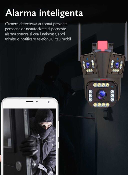 Camera de Supraveghere Tripla WIFI Visoli® P11 Pro, 12MP,Rezolutie 5K