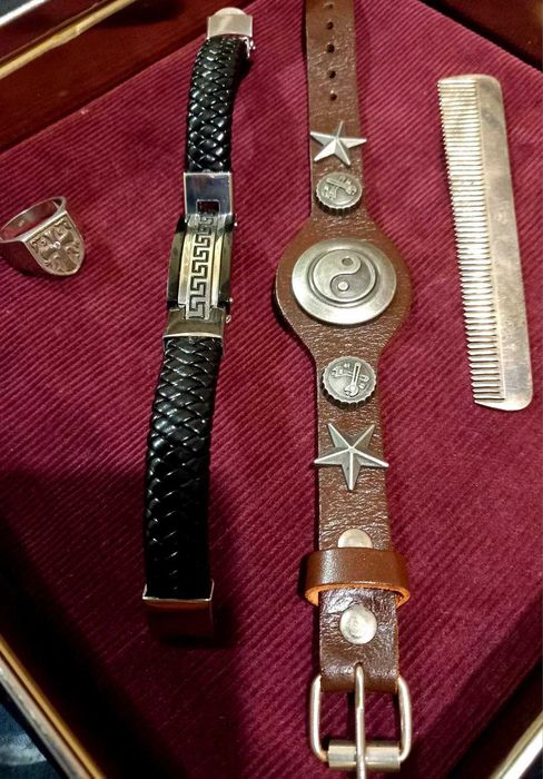 Мъжки пръстен, кръст, гребенче - сребро 925, гривна, колие, табакера