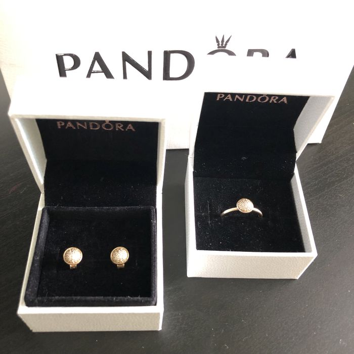 Серьги и кольцо Pandora оригинал золото 585