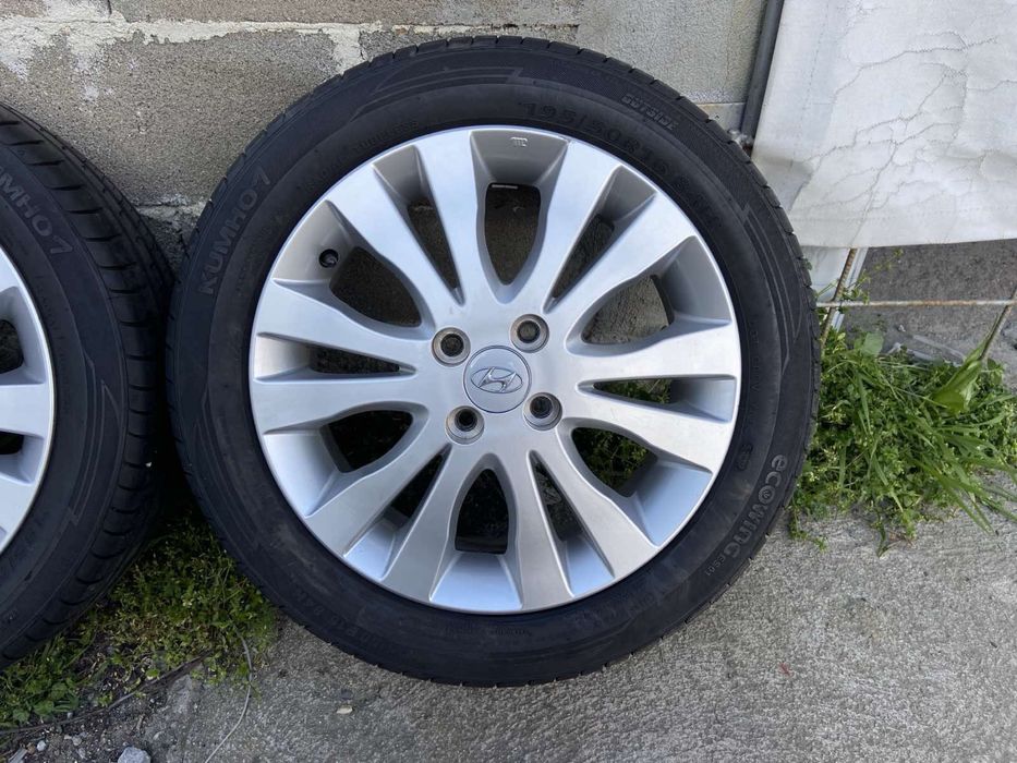 4бр. Алуминиеви джанти с нови гуми  195/50 R16 цола  Hyundai, Kia 4x100