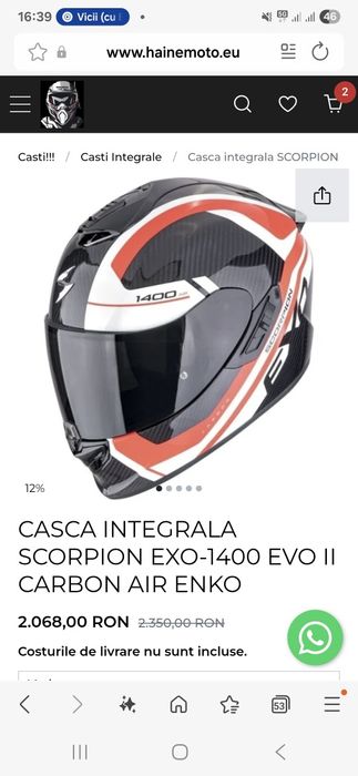 Casca moto Scorpion EXO-1400 EVO 2 Carbon M