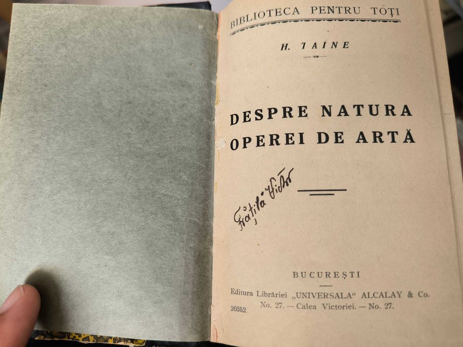 „Despre natura operei de artă”, Editura Librăriei Universala Alcalay & Co. București, 1910