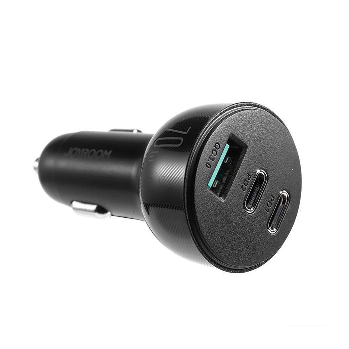 Зарядно за автомобил joyroom 3 port 70w usb, 2 x usb c black (jr-cl26)