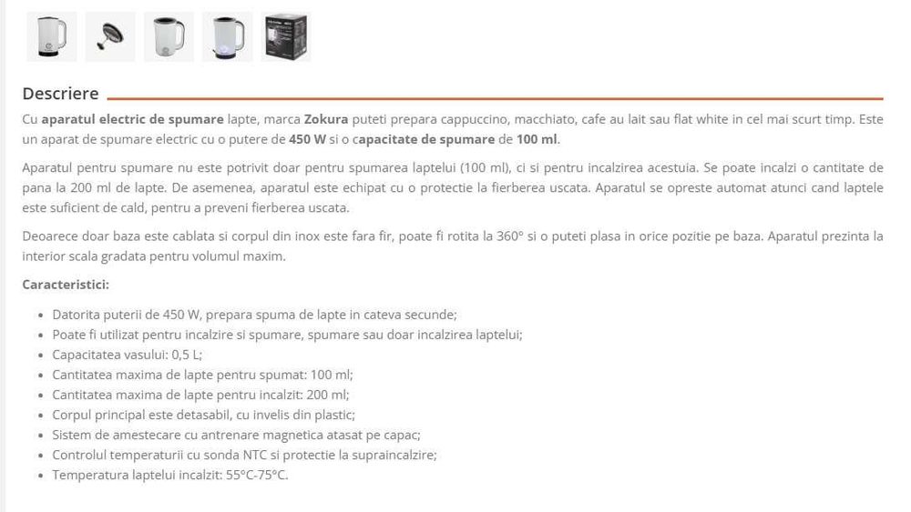 Aparat electric spumare lapte Zokura z1248