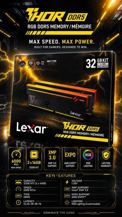 Оперативная память Lexar THOR RGB DDR5 32GB 6000MHz