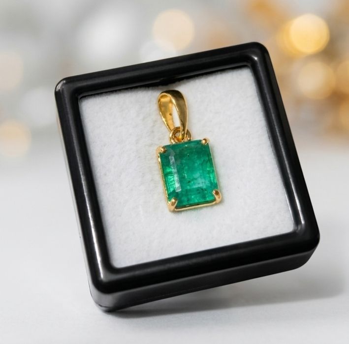 Pandant aur 14k cu smarald natural certificat