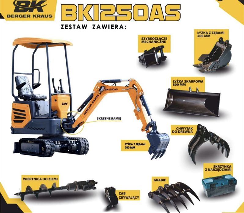 Miniexcavator Berger Kraus BK1250AS cu braț pivotant