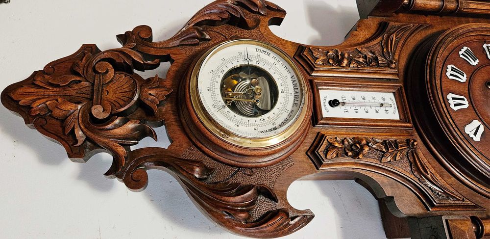 Ceas de perete francez cu barometru si termometru, anii 1900