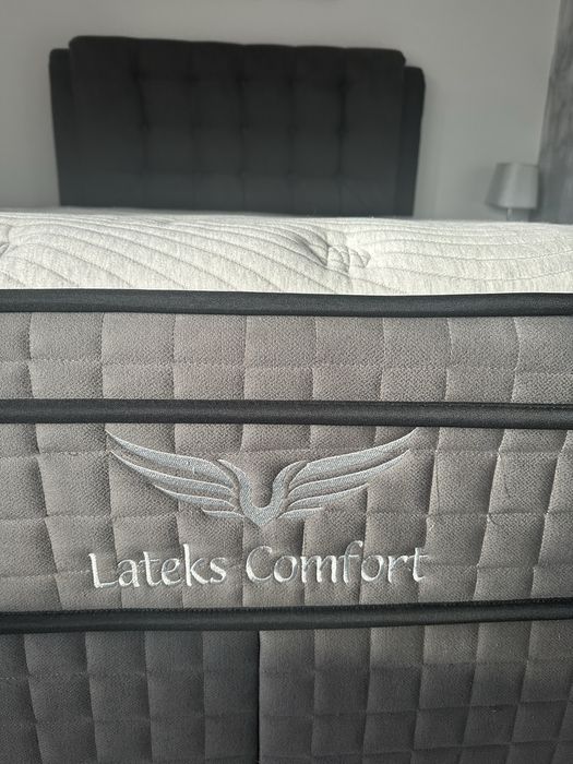 Pat tapitat Luxury, saltea ortopedica, noptiera