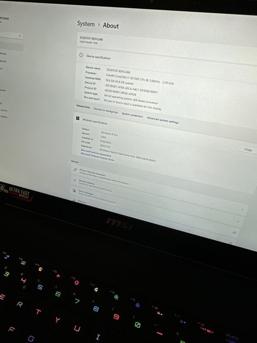 Laptop Gaming MSI GS66 Stealth i7-10750H RTX 2060 Ecran 240Hz ca siNou