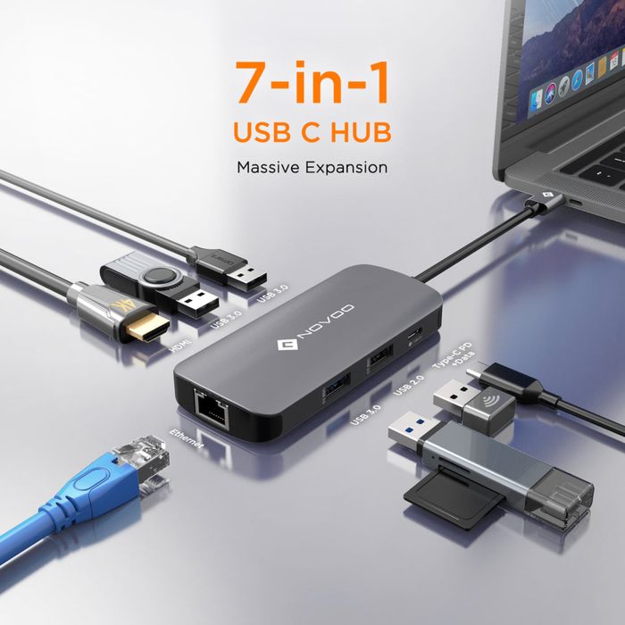 Нов USB Хъб Novoo 7 в 1