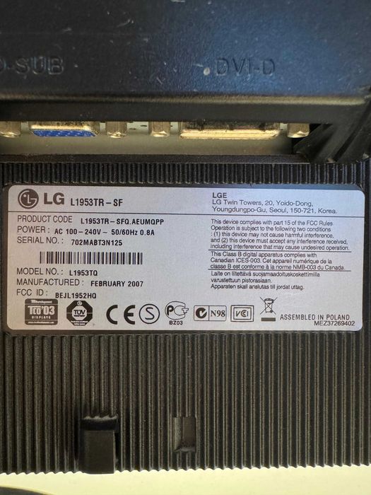 Monitor LG 19" L1953TR-SF