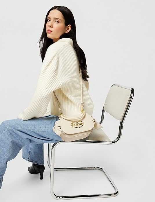 Луксозна дамска чанта Love Moschino - Бяла със Златно Сърце (Нова)