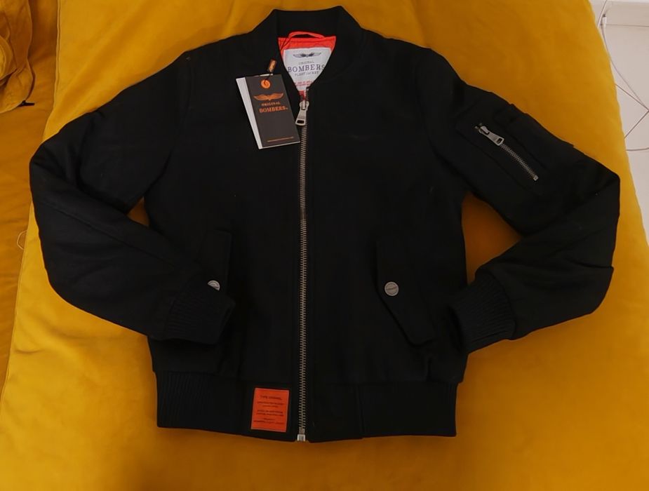 Geaca Original Bomber, lana naturala, neagra, femei