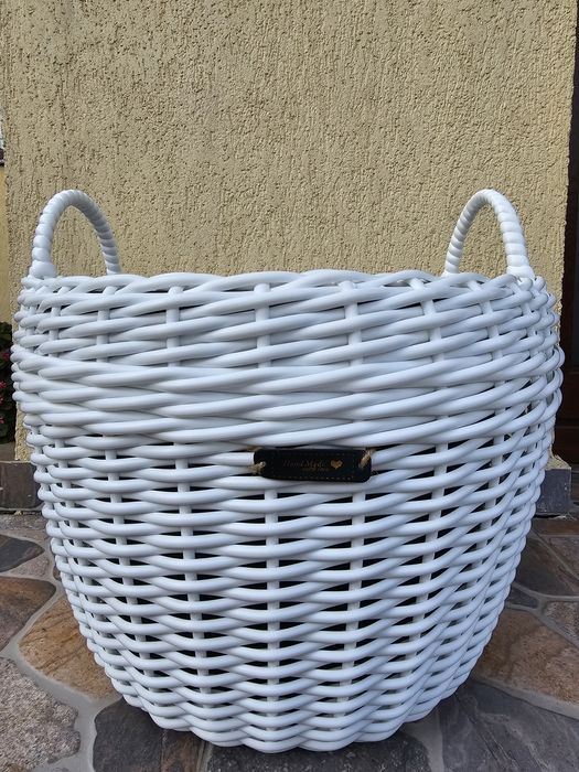 Ghiveci împletit din ratan sintetic cu manere, Handmade, volum 20 l