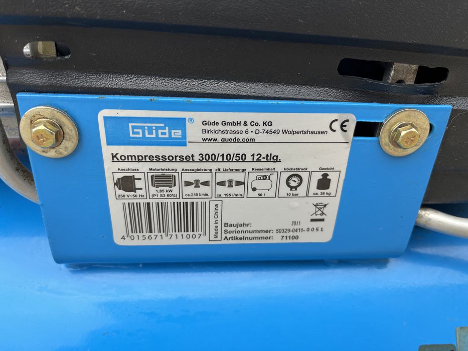 Маслен Компресор GUDE 1.85kw 50лит. 10бар. 250 L/min. Внос Гернания