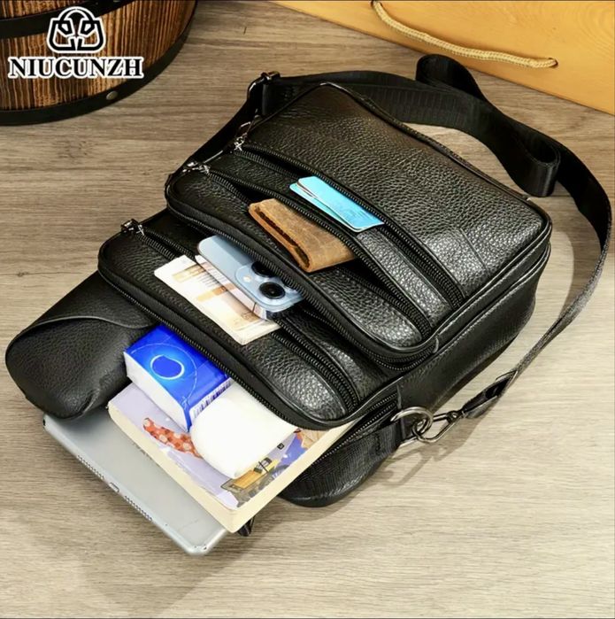 Мъжка класическа кожена чанта/Черна и Кафява естест. кожа -9% Промоция