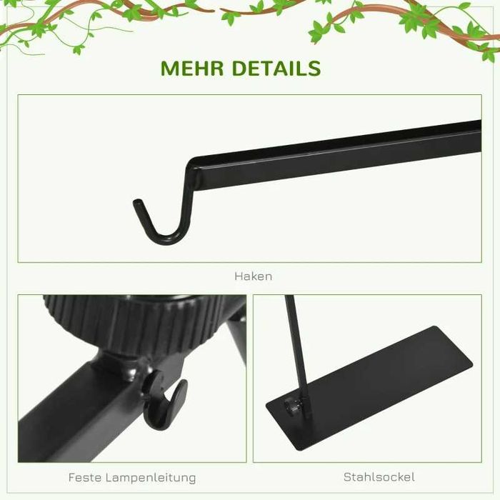 PawHut Стойка за термолампа за терариуми, регулируема височина