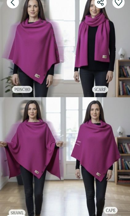 Şal Poncho de lux Pura Lana Italia, Convertibil, Lână Pură