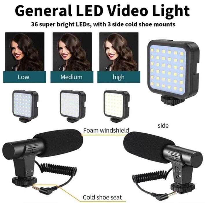 Професионален видео трансформатор, Bluetooth, микрофон, LED прожектор