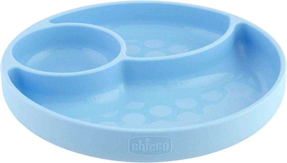 CHICCO – Силиконова чиния за бебета с вакуумна основа, синя, подходяща за 12+ месеца