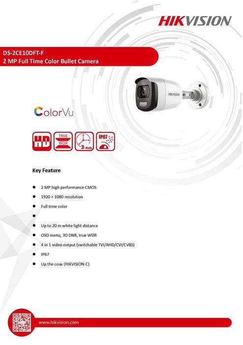 6в1 Камера с ColorVu Технология и бяло LED Нощно Осветление HIKVISION HD-TVI HD-AHD HD-CVI CVBS Със собствен джойстик бутон превключвател на режимите!