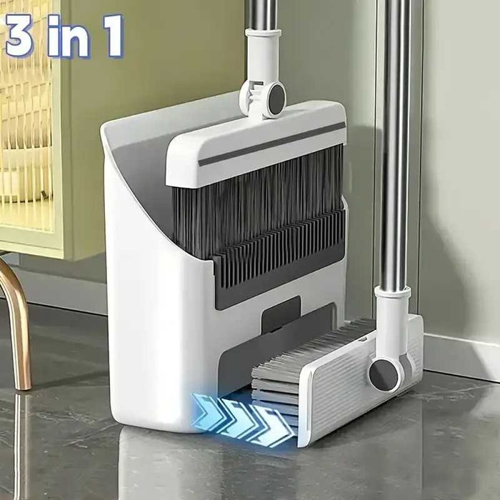 Set de Curățenie 3 în 1–Mătură cu peri moi, Lopată și Perie Combinată