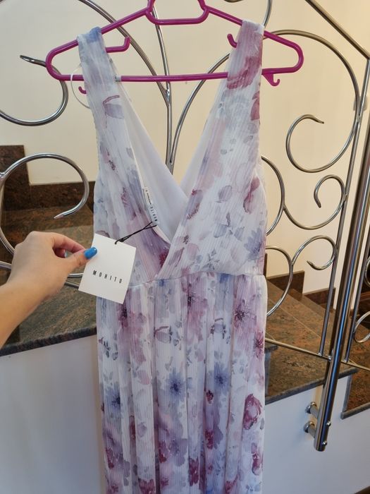 Rochie Mohito lunga alba cu print floral S-M