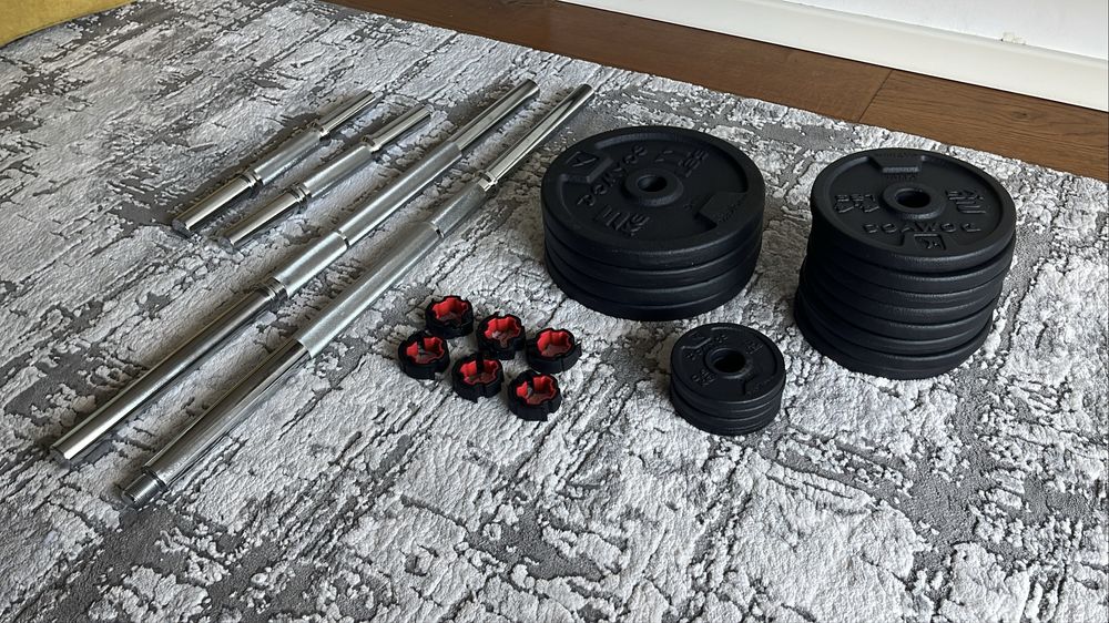 Set gantere și bară bodybuilding 50 kg