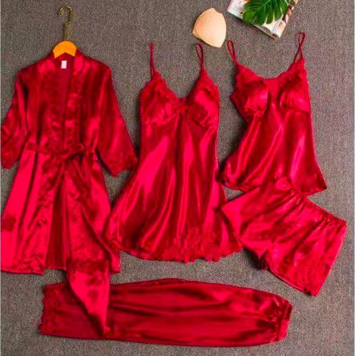 Сатенена пижама червена 5 части