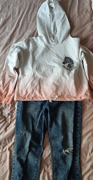 Дънки,суитчър, рокля и ръкави с пайети за момиче 10-12г.