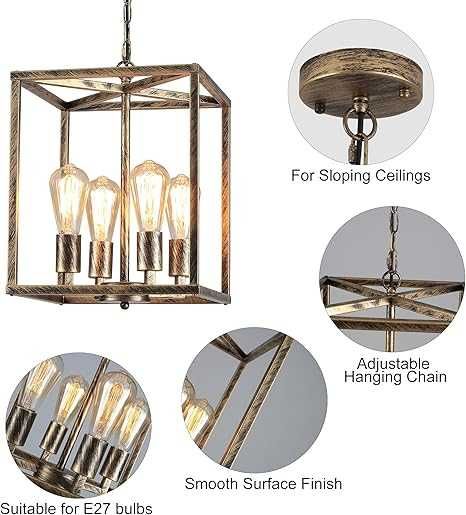 Candelabru industrial cu 4  becuri auriu