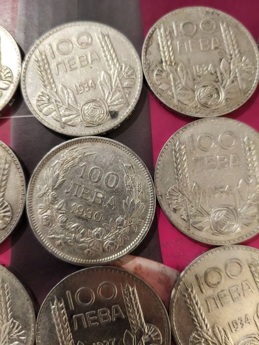 Продавам 26бр 100лв 500 проба и 8бр любилейни 900пр. 407.6гр. в 1000 п