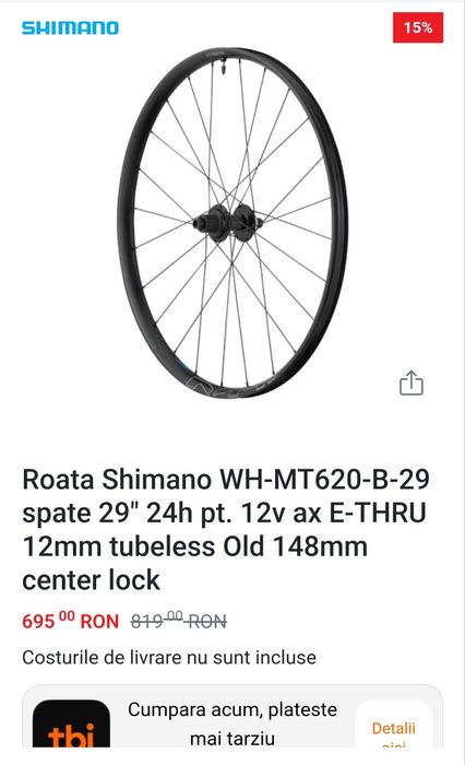 Roata spate mtb 29 Shimano MT620-Boost 12 viteze, microspline  12×148