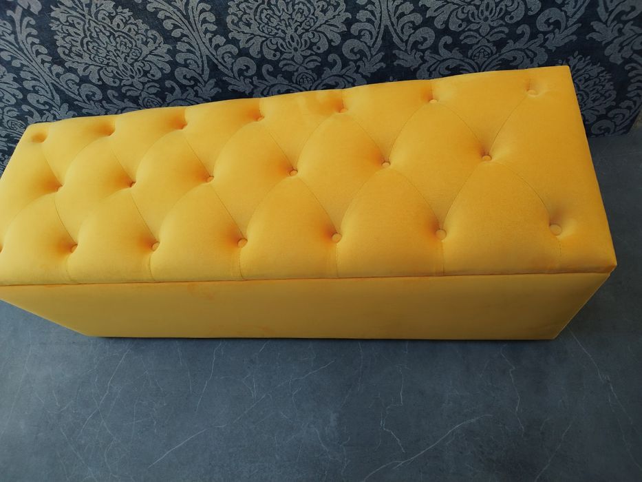 Bancheta,băncuță catifea cu spatiu pentru depozitare culoare galben