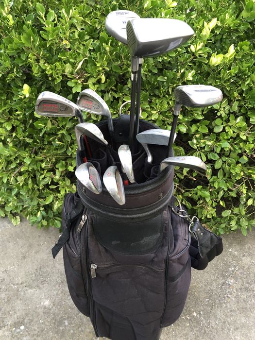 Английски Комплект голф стикове в калфа за голф и сгъваема количка