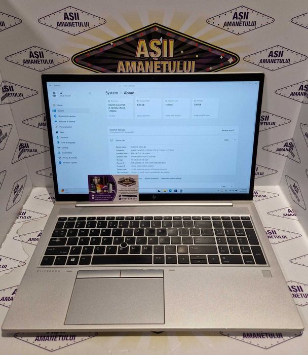 Asii Amanetului - Laptop HP EliteBook 850 G7 Notebook 15.6 inch, i5-10310U, Gen 10, 8GB DDR4, Stocare 238GB SSD