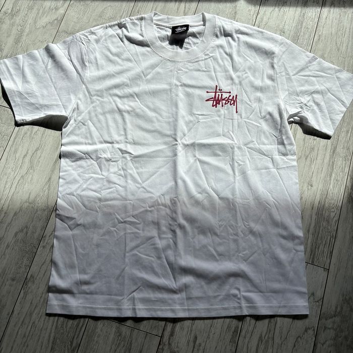 Stussy бяла тениска с голямо S на гърба и лого XL нова