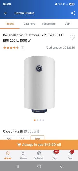 Boiler electric Chaffoteaux este folosit aproape un an de zile