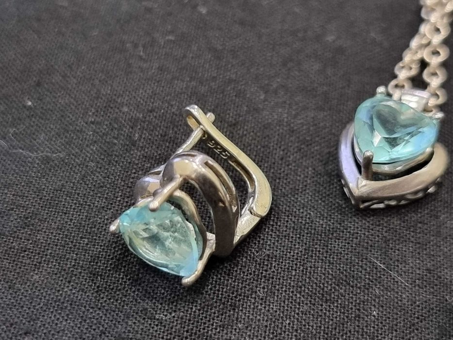 Сребърни бижута, комплект синджир, висулка и обеци,