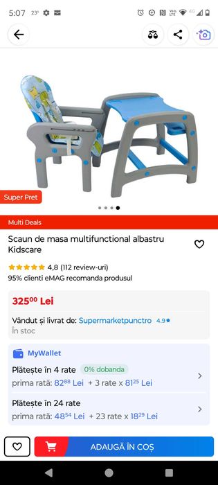 Vând scaun+masă multifuncțional pt copii de la 6 luni până la 6ani