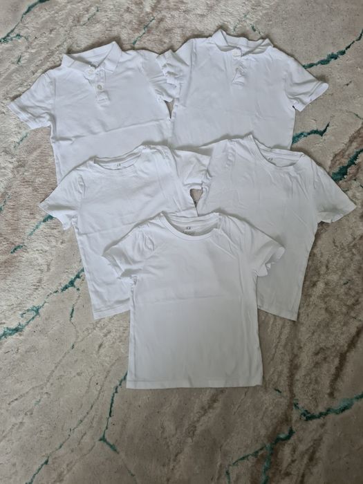 Lot 5 tricouri albe, H&M, Tex, marimea 116
