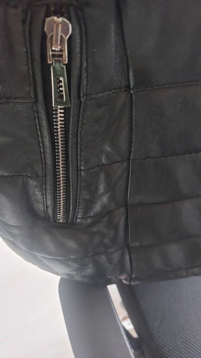 Яке от естествена кожа, черно, ватирано