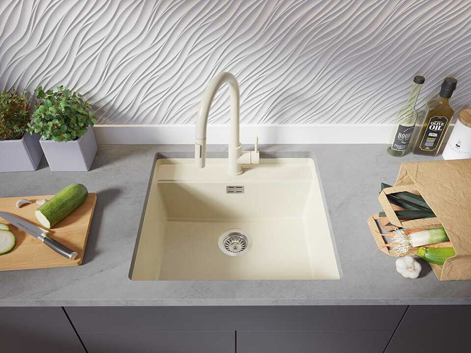 Бежава кухненска мивка за вграждане под плот Берген 60 Low 560x530 мм