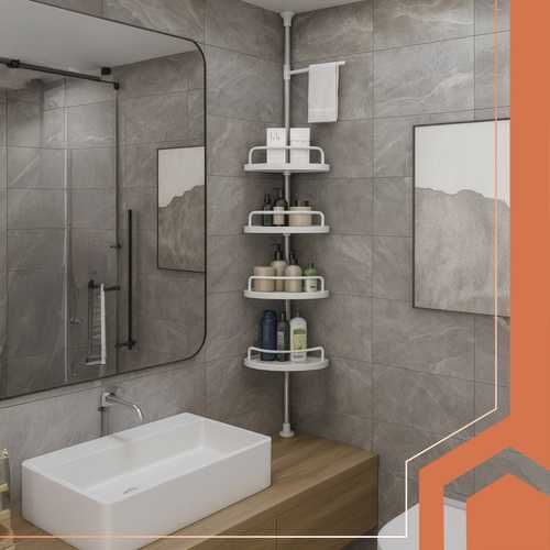 Ъглова етажерка за душ, с регулируема височина, 4 рафта, куки, Ruhhy