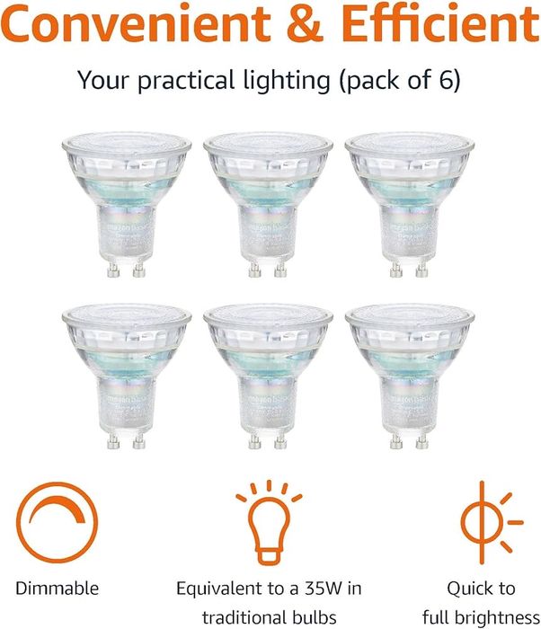 Set 6 spoturi  LED GU10 profesional Amazon Basics, 3,7 W