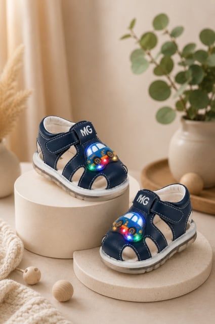Sandalute bleumarin cu luminite pentru super bebelusi - Masinuta, Marimea 22